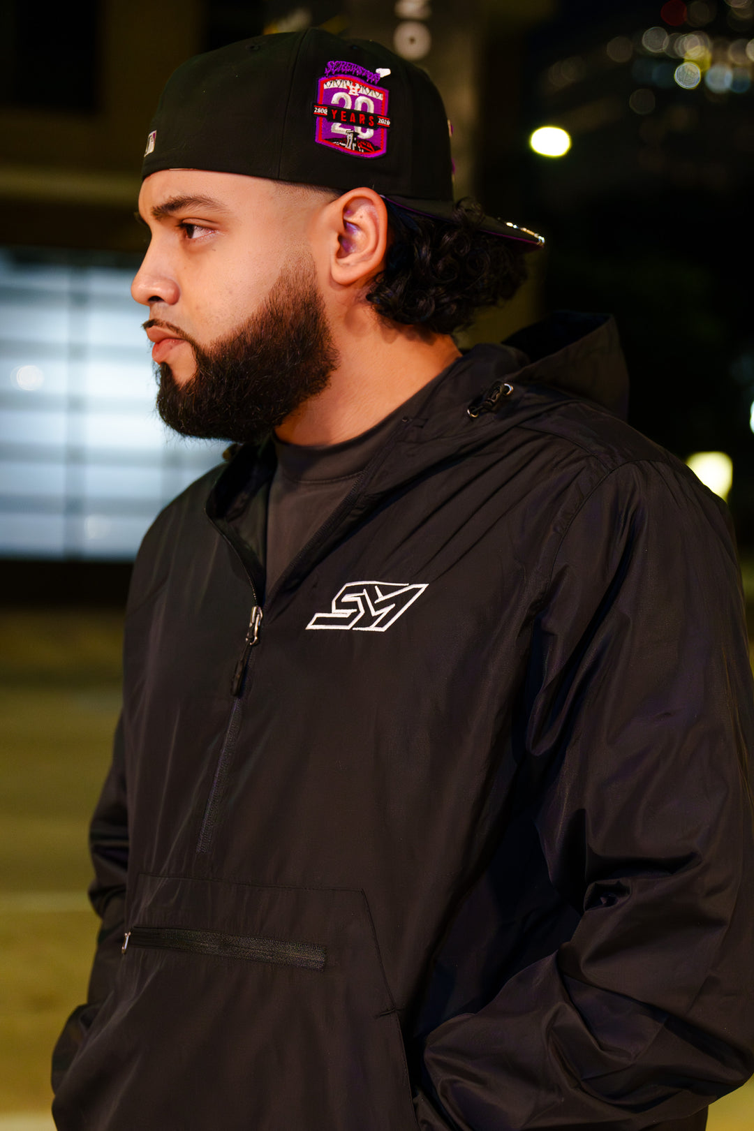 Black Embroidered SueloMob Windbreaker (Custom Color)