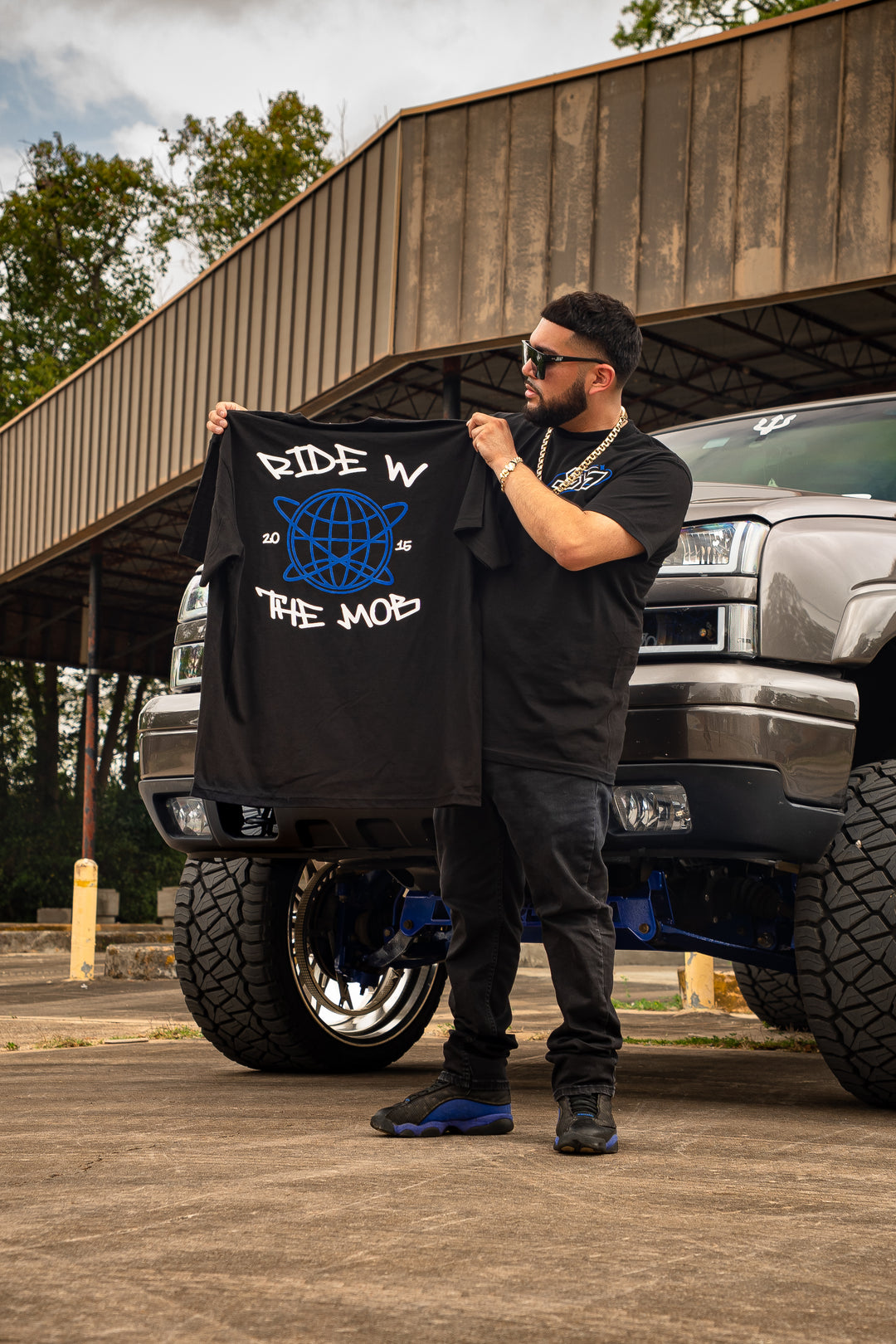 "RiDE W thE M0b"  [BLUE SUEDE Logo] Heavyweight Tee