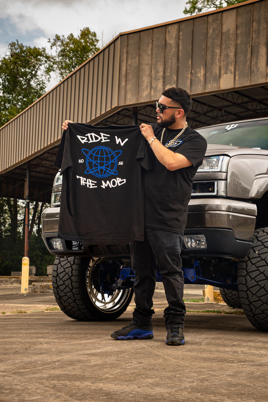 "RiDE W thE M0b"  [BLUE SUEDE Logo] Heavyweight Tee