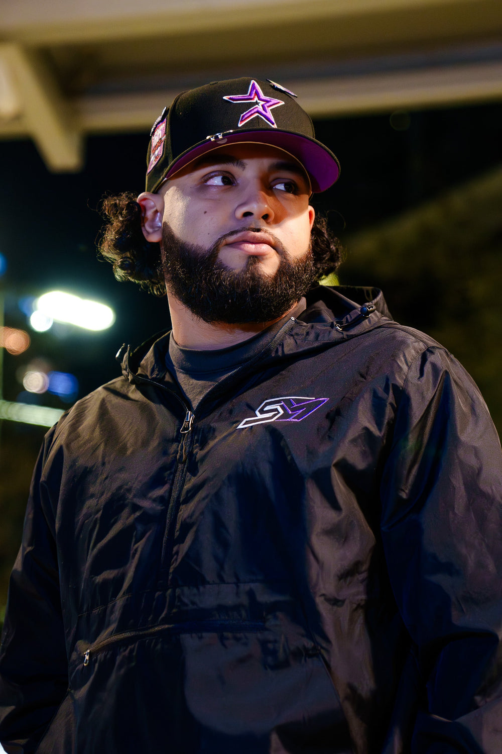 Black Embroidered SueloMob Windbreaker (White/Purple Logo)