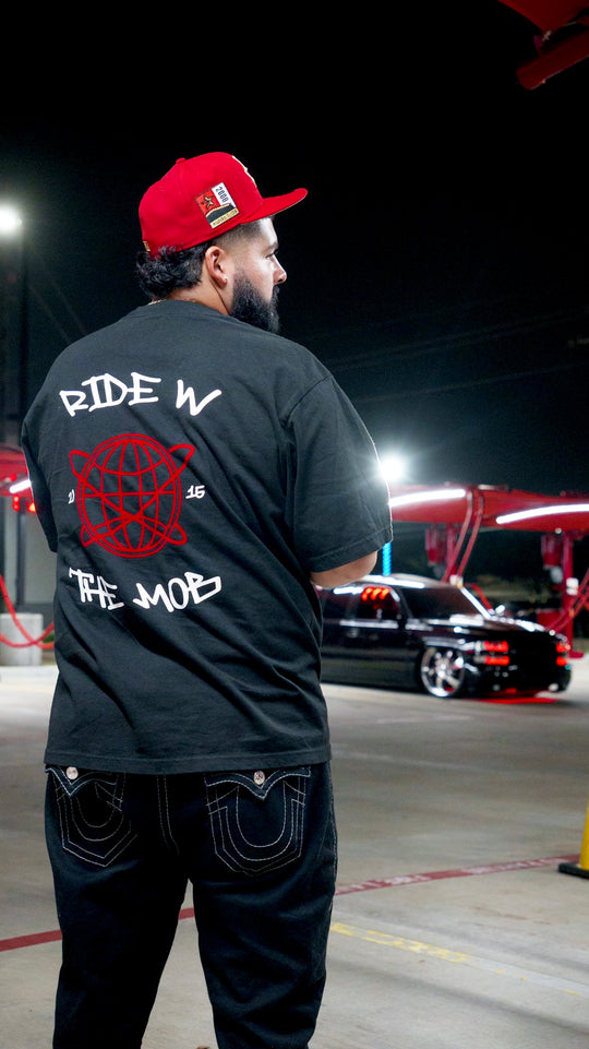 "RiDE W thE M0b"  [Red SUEDE Logo] Heavyweight Tee
