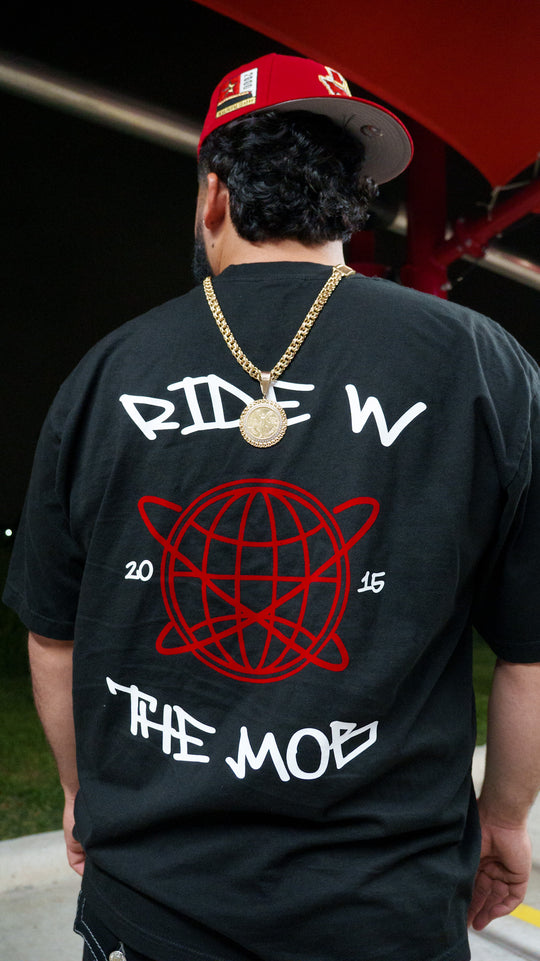 "RiDE W thE M0b"  [Red SUEDE Logo] Heavyweight Tee