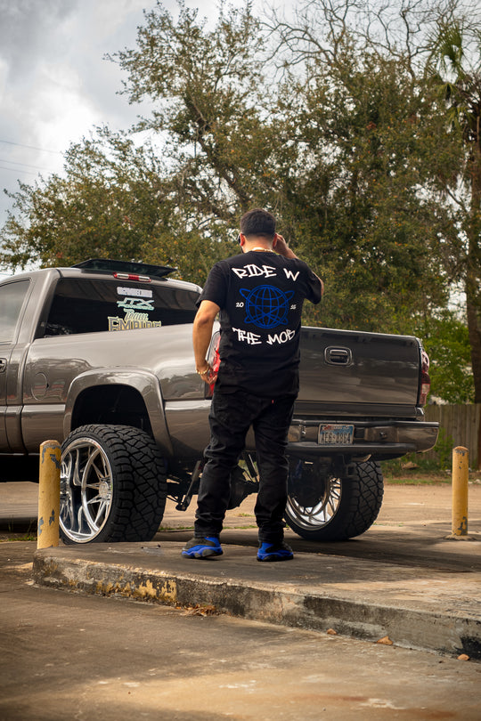 "RiDE W thE M0b"  [BLUE SUEDE Logo] Heavyweight Tee