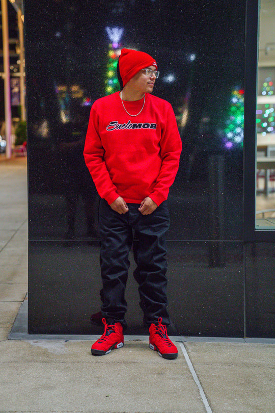 Red Embroidered Crewneck Pullover