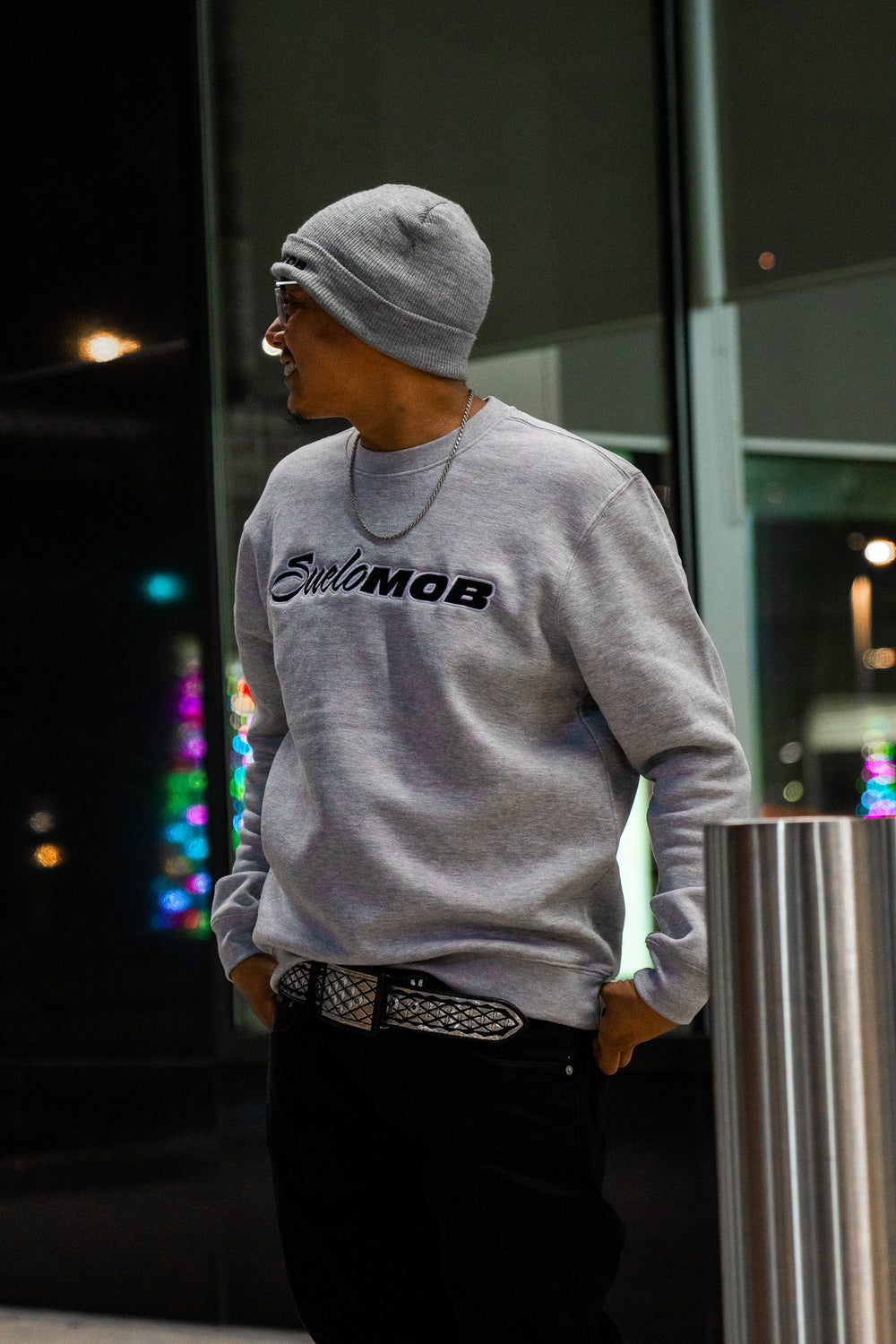 Grey Embroidered Crewneck Pullover