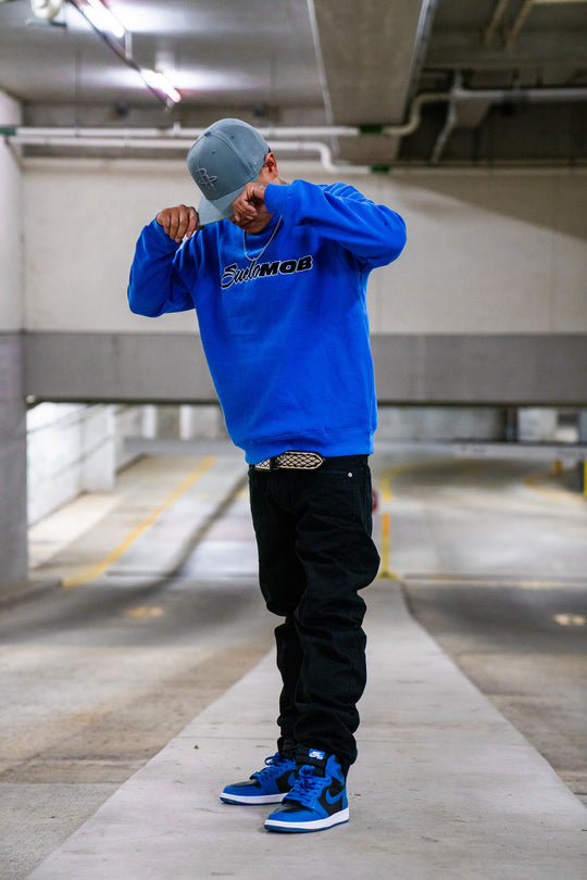 Blue Embroidered Crewneck Pullover