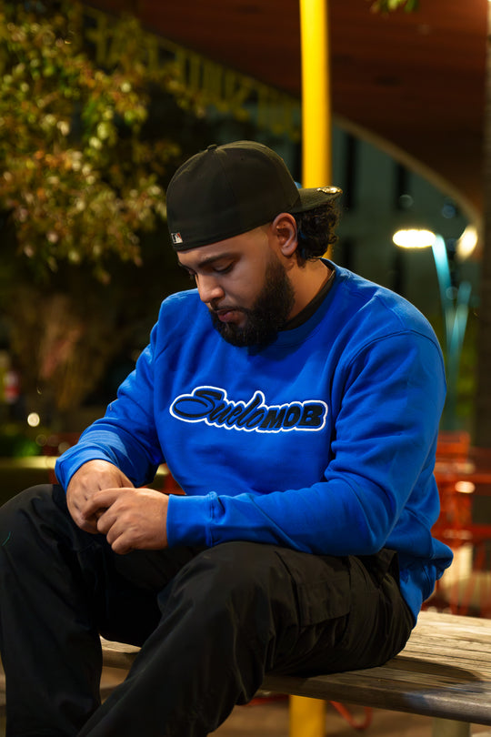 Blue Embroidered Crewneck Pullover