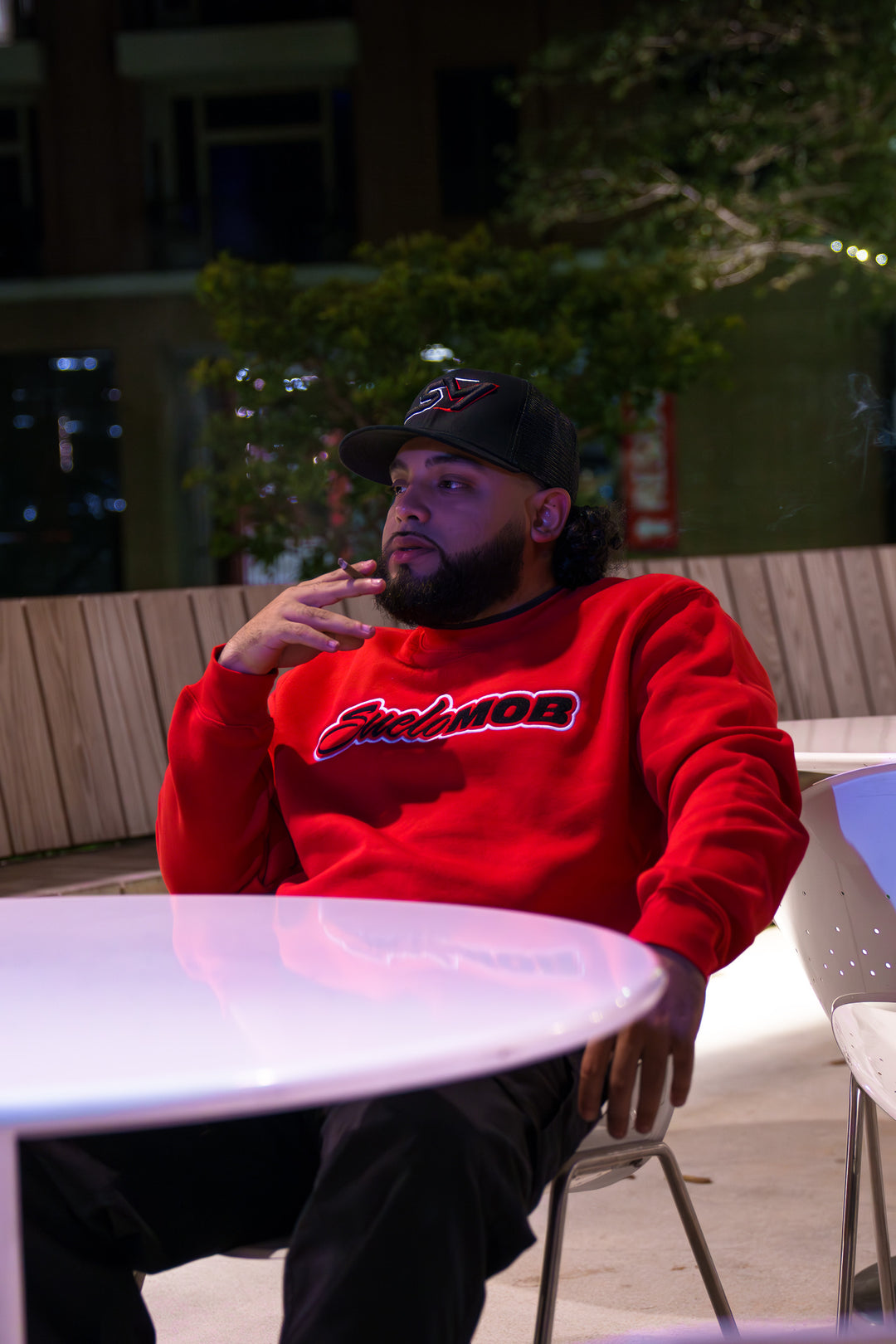 Red Embroidered Crewneck Pullover